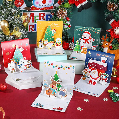 1/9/12/16/24pcs of small pop-up Christmas gift cards with envelopes and stickers, adorable holiday pop-up card kit for Christmas