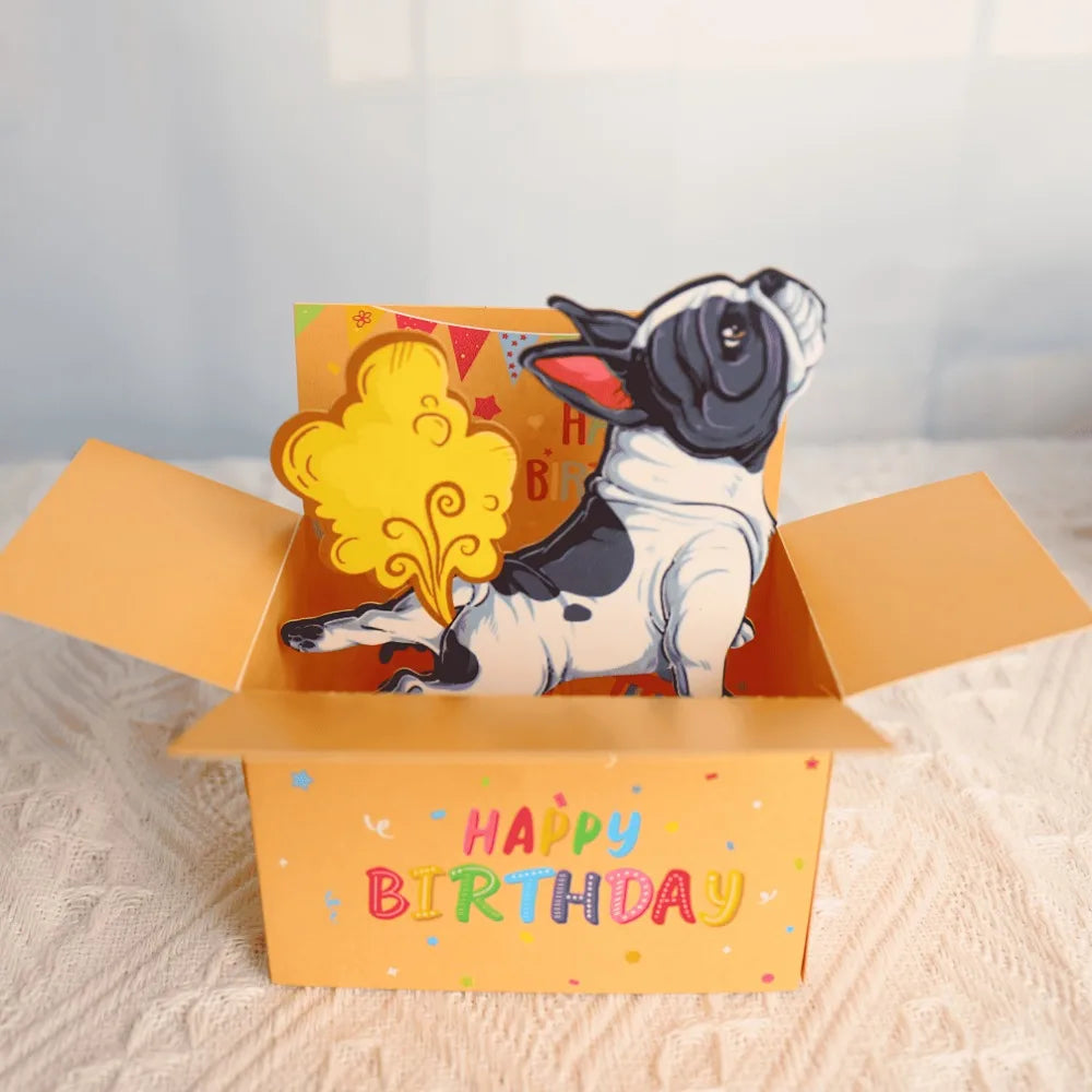 3D Pop Up Birthday Card with French Bulldog Funny Happy Birthday Surprise Gift with Envelope Notecard for Women Men Girls Boys