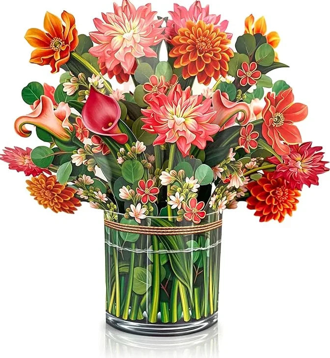 3D Pop Up Flower Greeting Card Paper Up Flower Bouque Postcard Gifts for Birthday Valentine's Mothers Day
