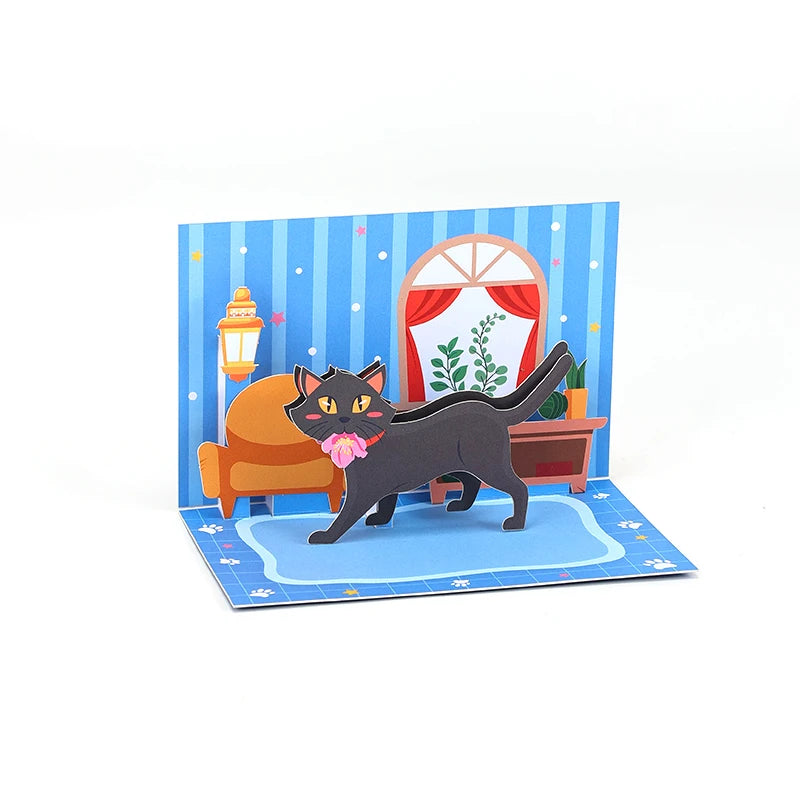 Cat Birthday Pop Up Card Celebration Birthday Greeting Cards Creative Gift Birthday Present For Lover Parents Children Friend