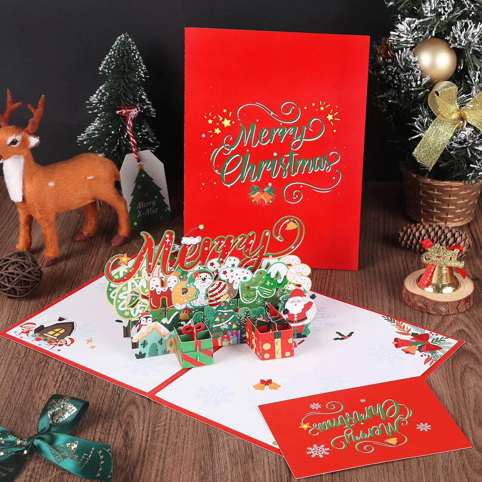 1/9/12/16/24pcs of small pop-up Christmas gift cards with envelopes and stickers, adorable holiday pop-up card kit for Christmas