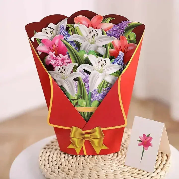 1/3/5/10PCS Paper Flower Bouquet Card 3D Pops-up Bouquet Forever Paper Hand Bouquet Valentine's Day Gift Mother's Day Cards