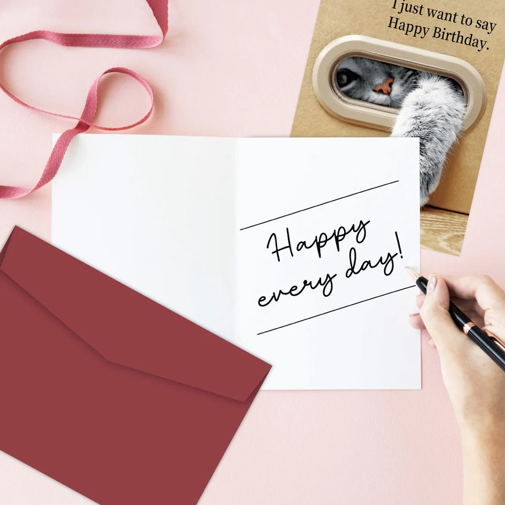 1pc Whimsical Cat Greeting Cards with Envelope, Funny Thank You/Birthday/Holiday Cards, Cute Designs for Heartwarming Gifts