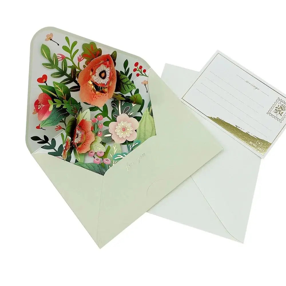 Romantic Flower Birthday Christmas Card with Envelope Paper Flowers Postcard Valentines Gifts 3D Pop-up Greeting Cards