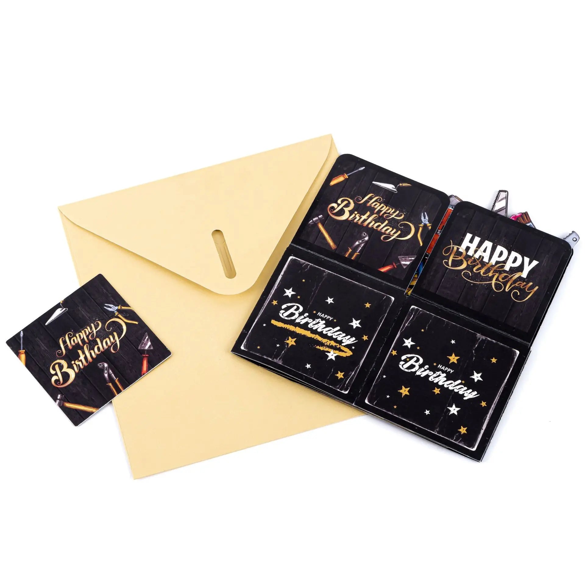 Black Golden 3D Pop-Up Birthday Gift Box Card - with Envelope