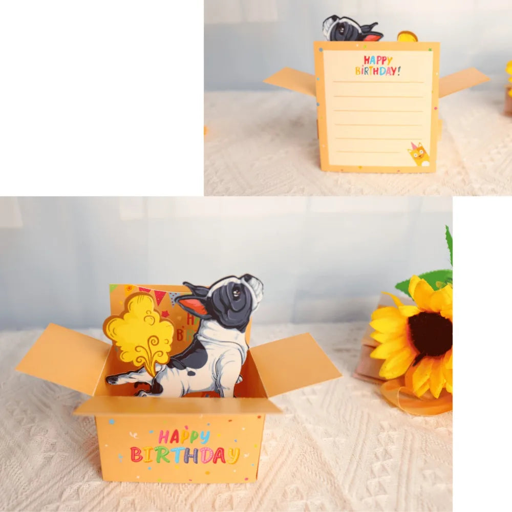 3D Pop Up Birthday Card with French Bulldog Funny Happy Birthday Surprise Gift with Envelope Notecard for Women Men Girls Boys