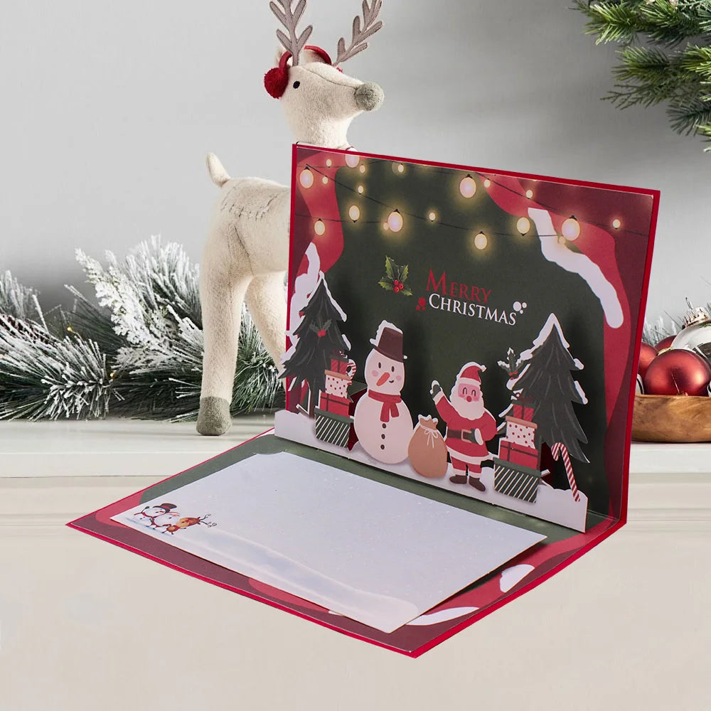 3D Santa Greeting Cards Folding Merry Christmas Best Wishes Card Xmas Gift for New Year Blessing Pop Up Christmas Gift Card