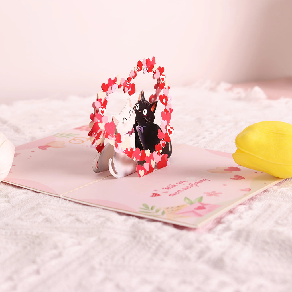 3D Cat Valentine Pop-up Card,Cute Couples Gift,Handmade Romantic Greeting Card