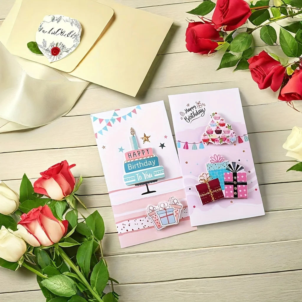 8pcs/set, Birthday 3D Greeting Cards With Envelopes, Greeting Cards, Christmas Greeting Cards,  Blessings Greeting Cards