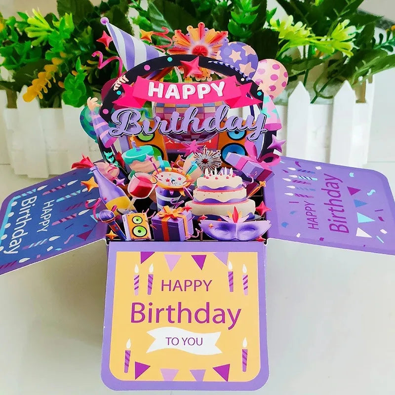 Special Gift Birthday Wishes 3D Pop Up Card With Music Lights Happy Birthday Creative Stereoscopic Box Gift For Kid Family Decor