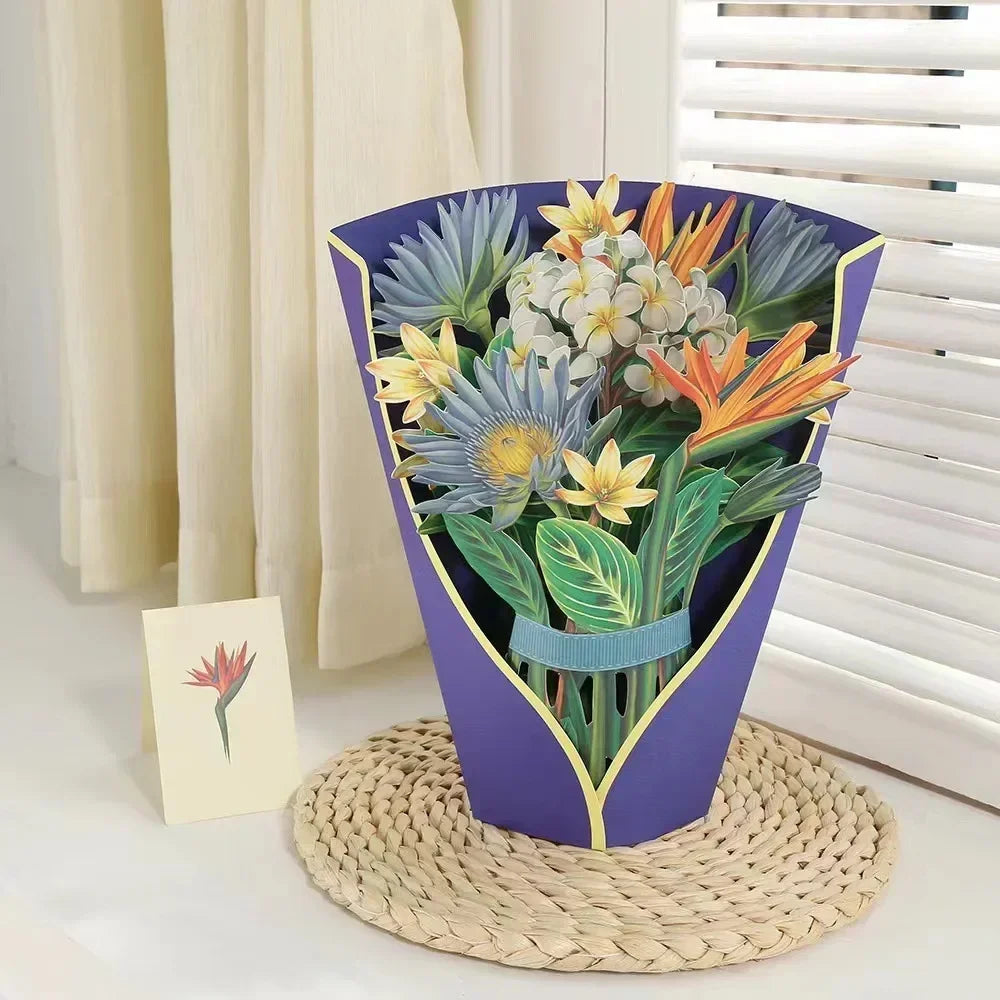 1/3/5/10PCS Paper Flower Bouquet Card 3D Pops-up Bouquet Forever Paper Hand Bouquet Valentine's Day Gift Mother's Day Cards