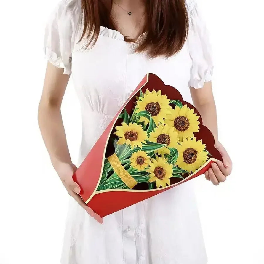 1/3/5/10PCS Paper Flower Bouquet Card 3D Pops-up Bouquet Forever Paper Hand Bouquet Valentine's Day Gift Mother's Day Cards