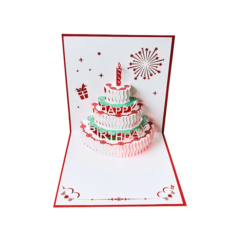 3D Light Music Birthday Card Pop Up Cake Creative Greeting Card Happy Birthday Party Gift For Family Friends