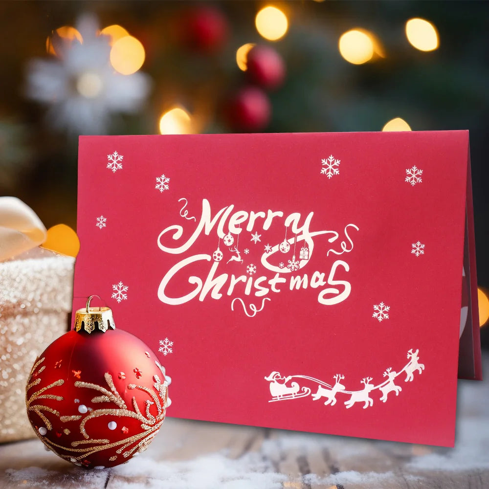 3D Santa Greeting Cards Folding Merry Christmas Best Wishes Card Xmas Gift for New Year Blessing Pop Up Christmas Gift Card