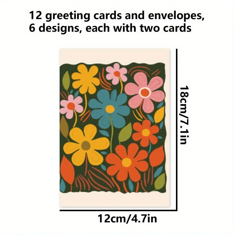 12pcs, greeting cards, (6 unique designs, 2 cards of each design)blank greeting cards, blank greeting cards and envelopes
