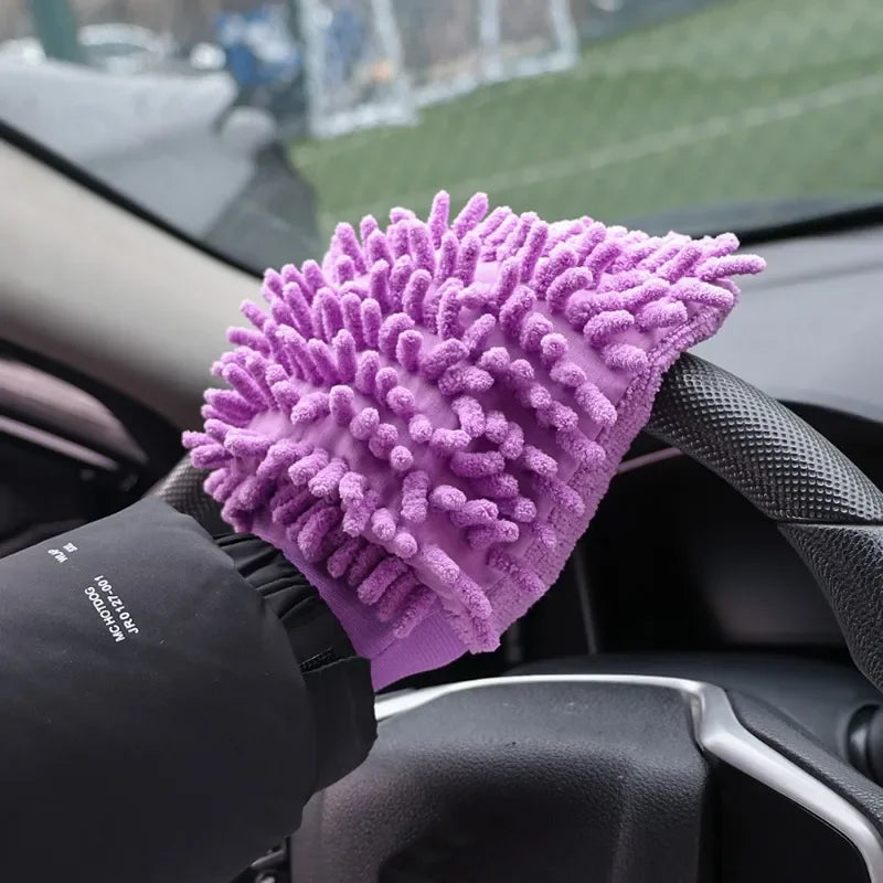 Coral Velvet Car Wash Gloves Universal Auto Chenille Microfiber Double-Sided Cleaning Gloves Soft Car Paint Surface Care Tool