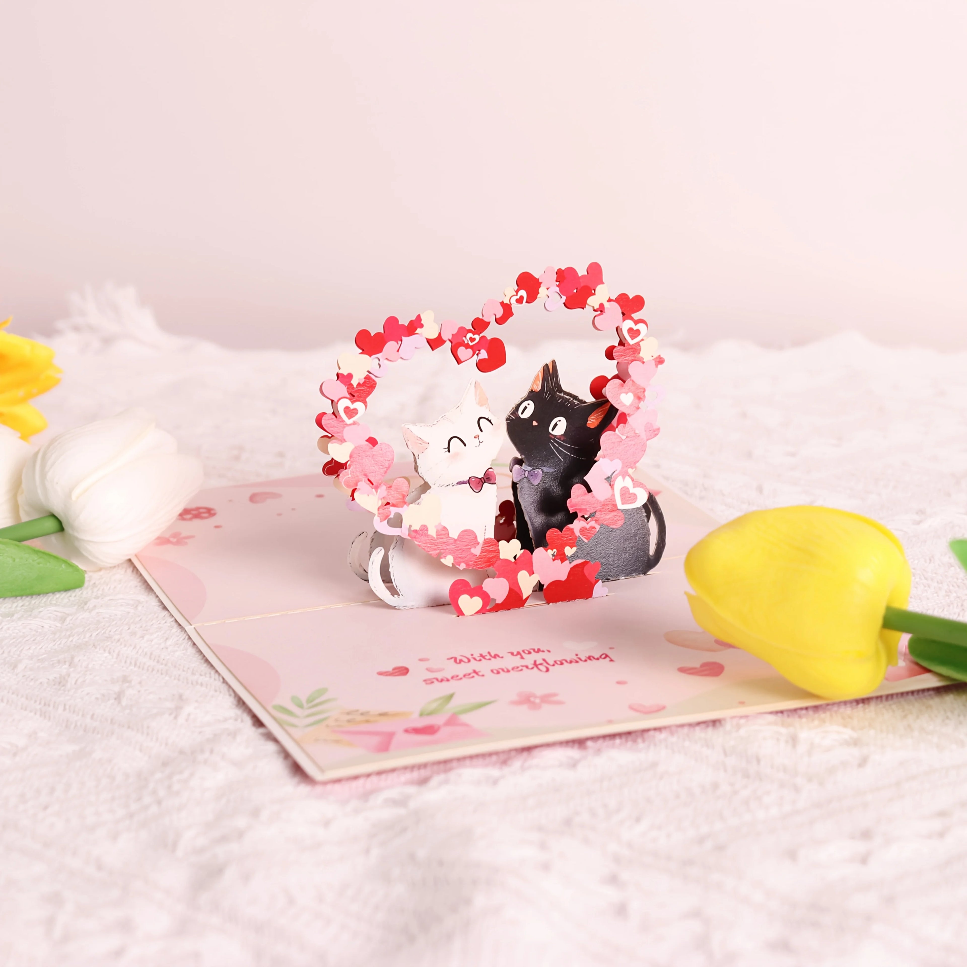 3D Cat Valentine Pop-up Card,Cute Couples Gift,Handmade Romantic Greeting Card