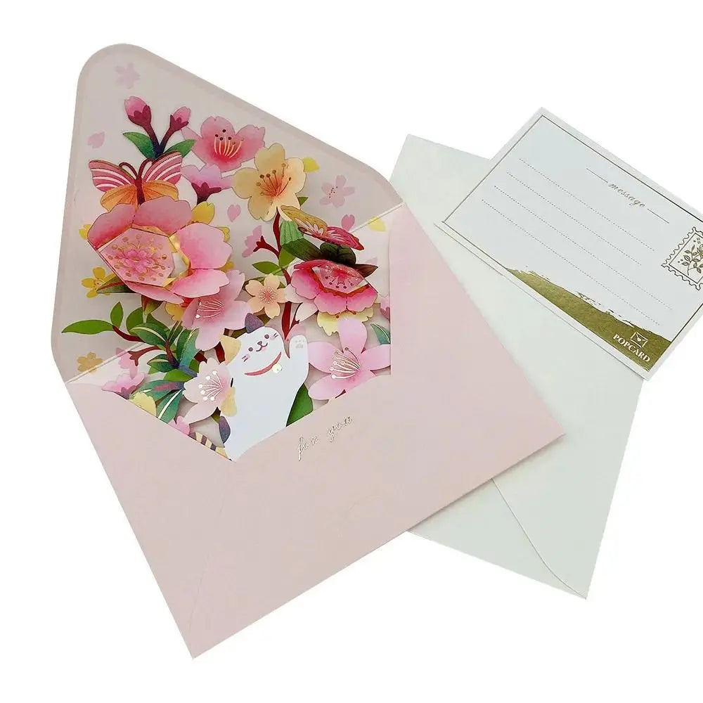 Romantic Flower Birthday Christmas Card with Envelope Paper Flowers Postcard Valentines Gifts 3D Pop-up Greeting Cards