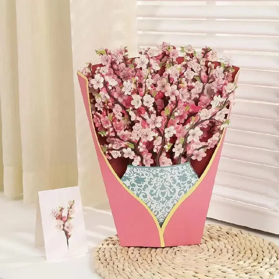 1/3/5/10PCS Paper Flower Bouquet Card 3D Pops-up Bouquet Forever Paper Hand Bouquet Valentine's Day Gift Mother's Day Cards