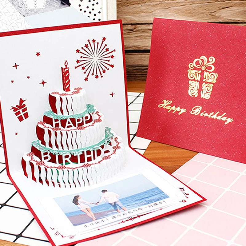 3D Light Music Birthday Card Pop Up Cake Creative Greeting Card Happy Birthday Party Gift For Family Friends