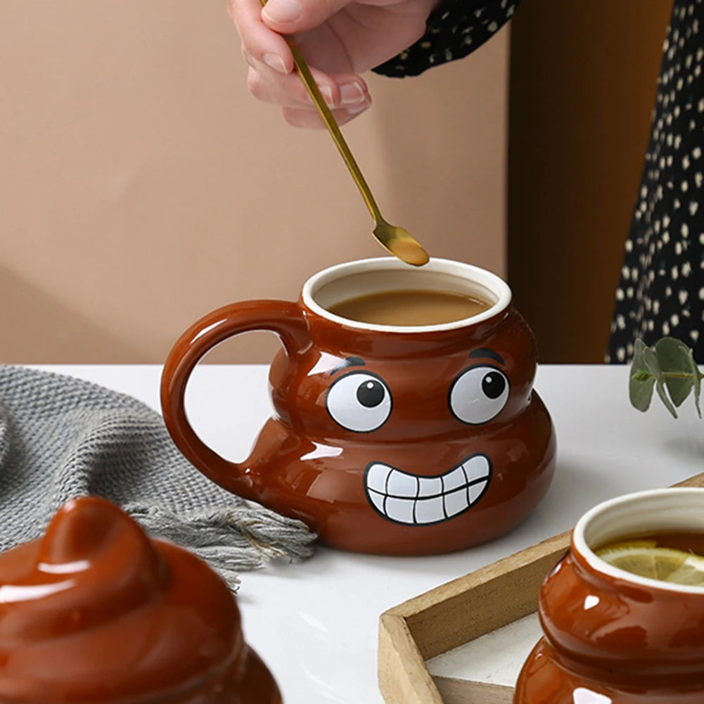 Poop Ceramic Cup,480ml Creative Coffee Cups with Spoon for Home Offices,Naughty Prank Drinkware Mug for Birthday Christmas Gift