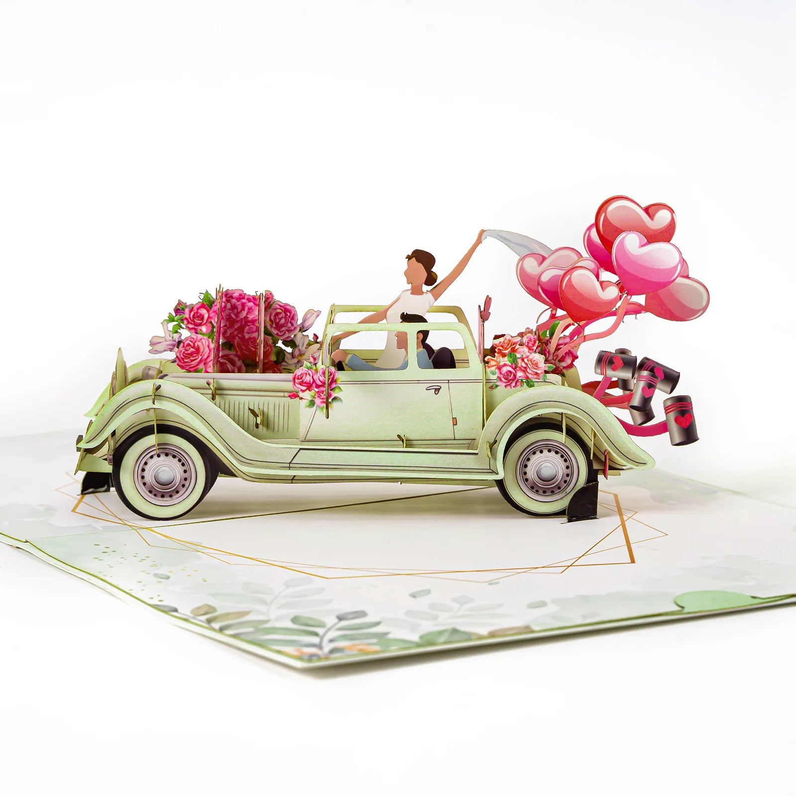 Valentine Wedding Car Balloon Flower Couple Pop up Card