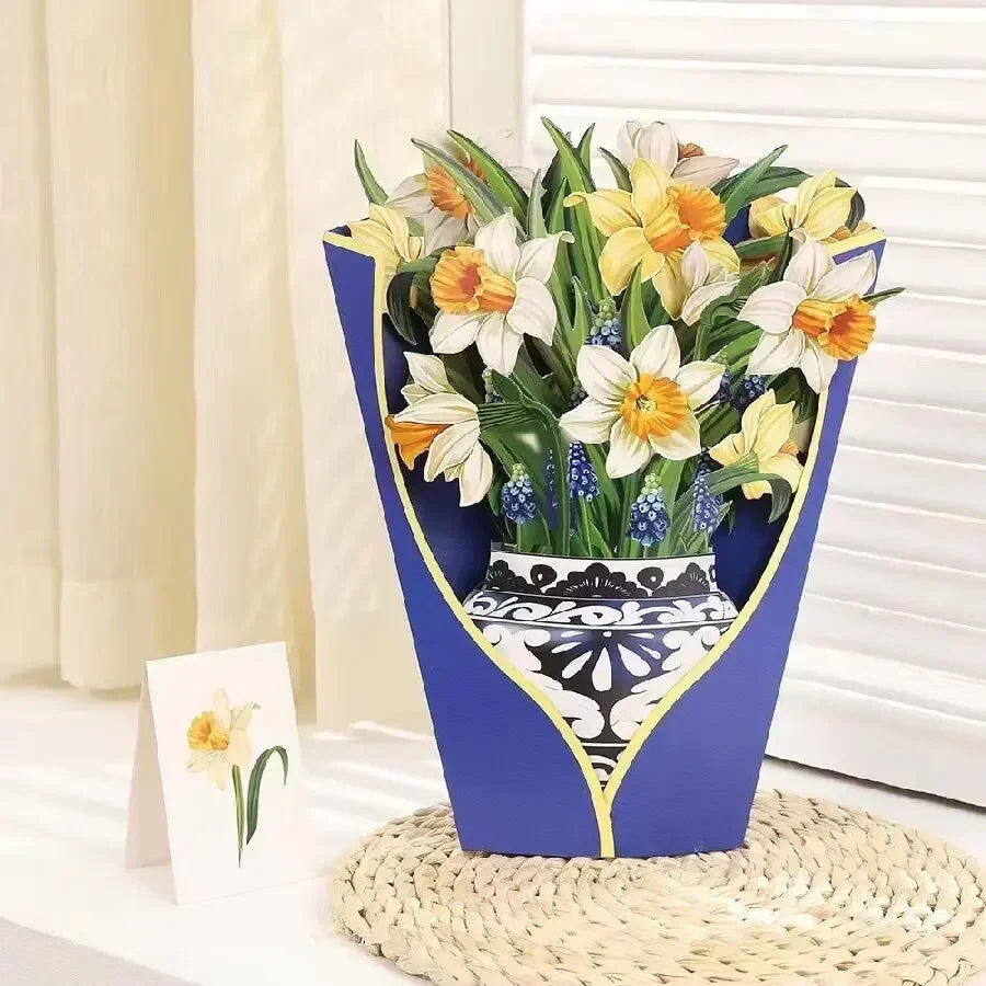 1/3/5/10PCS Paper Flower Bouquet Card 3D Pops-up Bouquet Forever Paper Hand Bouquet Valentine's Day Gift Mother's Day Cards