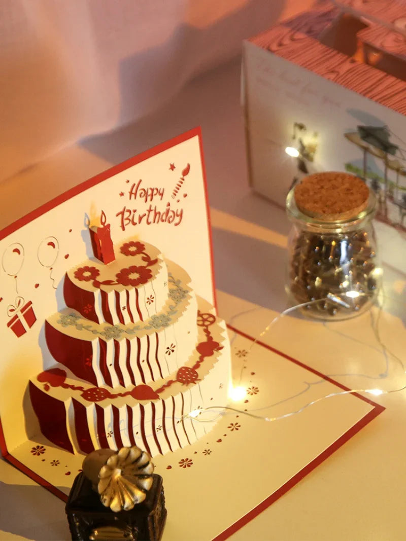 Musical Birthday Greeting Cards 3D Pop Up Gift Card with Led Music