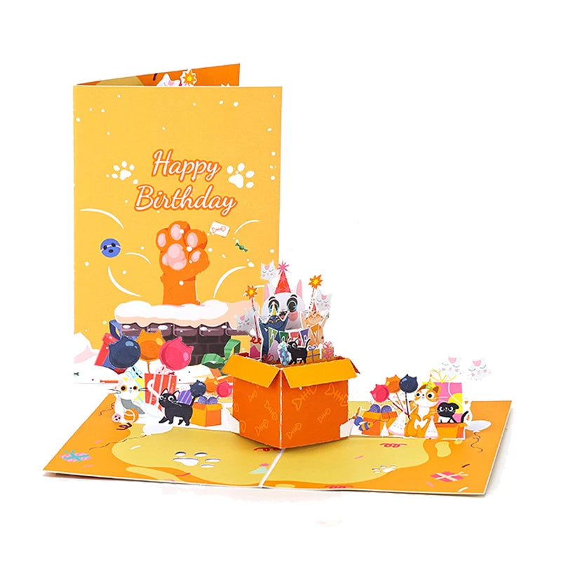 Cat Birthday Pop Up Card Celebration Birthday Greeting Cards Creative Gift Birthday Present For Lover Parents Children Friend